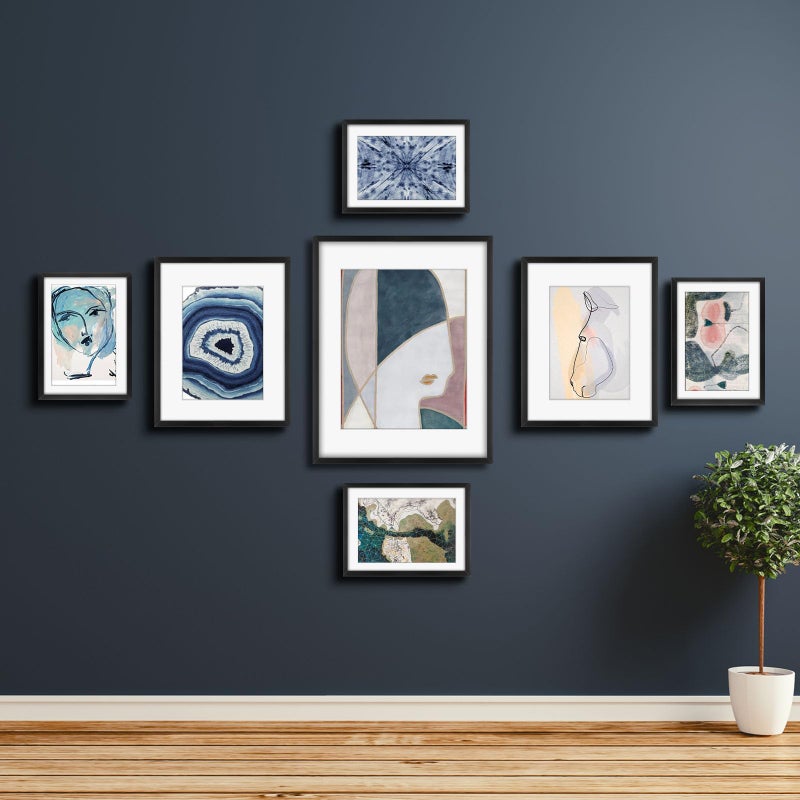 Frametory, Black Aluminum Picture Frame with Removable Mat - Set of 7 Includes Four 5x7, Two 8x10, One 11x14 - Real Glass Front - Simple Gallery Wall Frames for Art Prints and Posters - Image 2